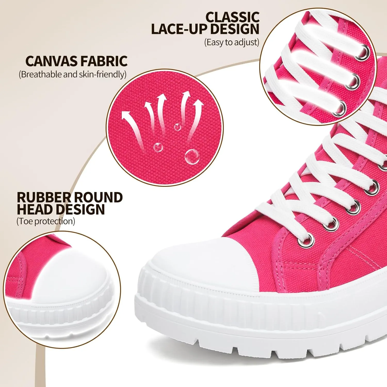 Rominz Women's White Platform Sneakers Fashion High Top Canvas Shoes for Women Black Lace-Up Canvas Sneakers Casual Platform Tennis Shoes