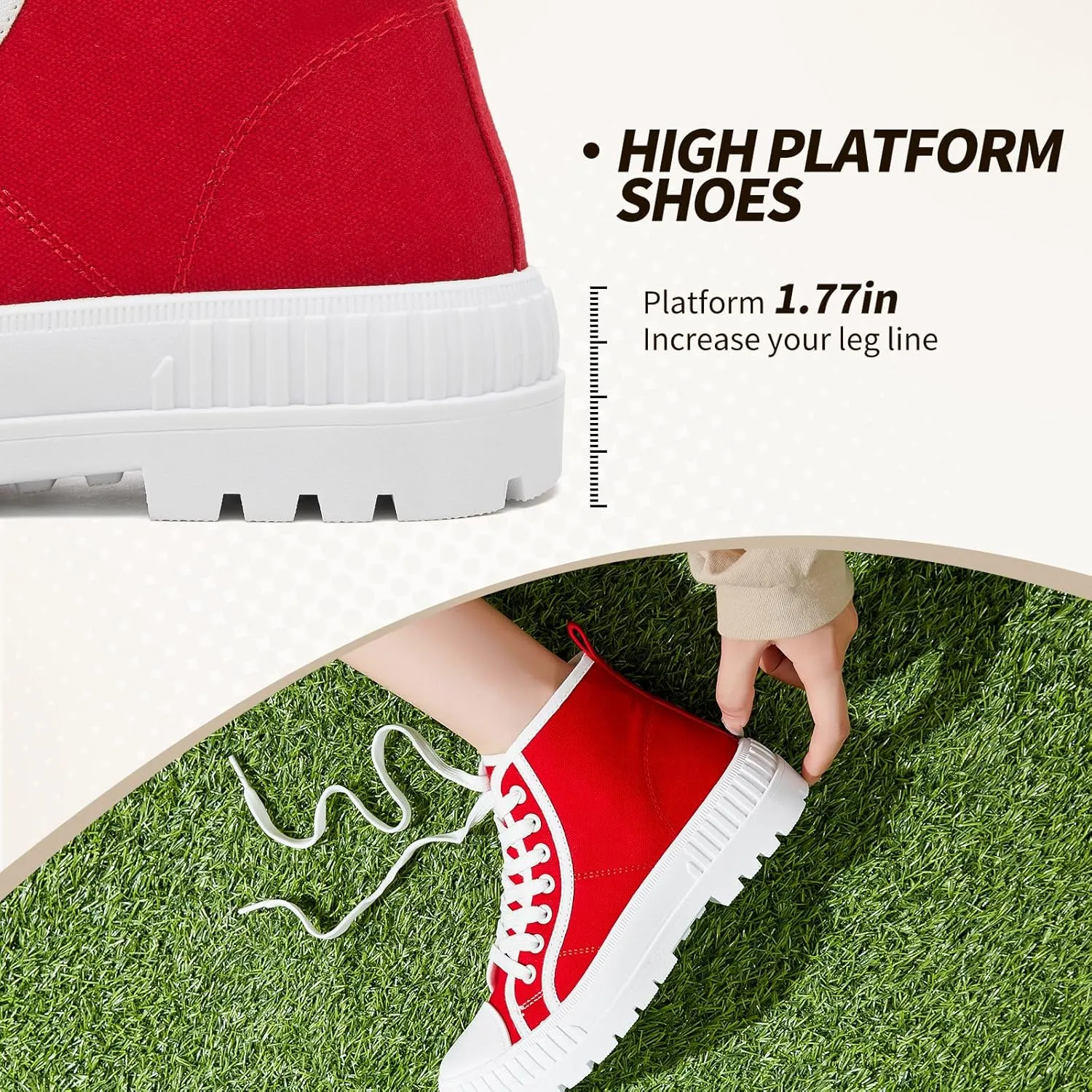 Rominz Women's White Platform Sneakers Fashion High Top Canvas Shoes for Women Black Lace-Up Canvas Sneakers Casual Platform Tennis Shoes