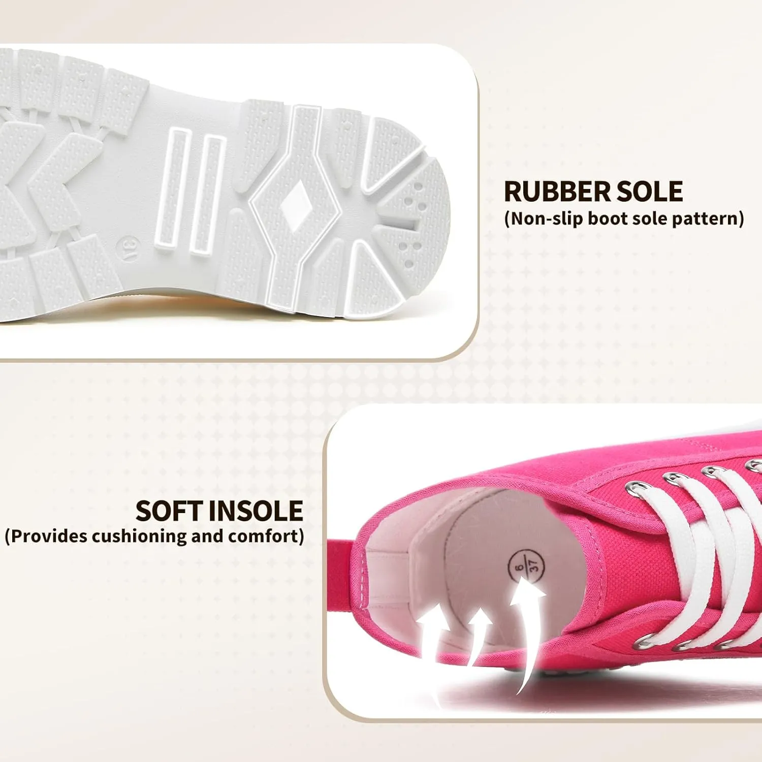 Rominz Women's White Platform Sneakers Fashion High Top Canvas Shoes for Women Black Lace-Up Canvas Sneakers Casual Platform Tennis Shoes