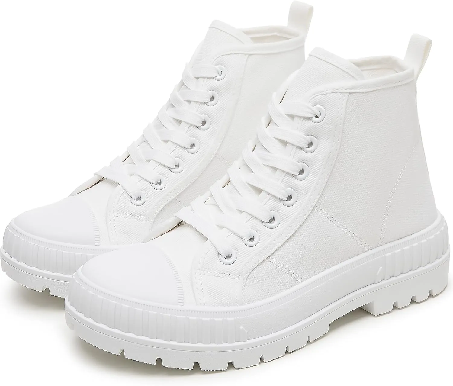 Rominz Women's White Platform Sneakers Fashion High Top Canvas Shoes for Women Black Lace-Up Canvas Sneakers Casual Platform Tennis Shoes