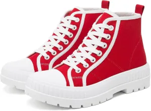 Rominz Women's White Platform Sneakers Fashion High Top Canvas Shoes for Women Black Lace-Up Canvas Sneakers Casual Platform Tennis Shoes