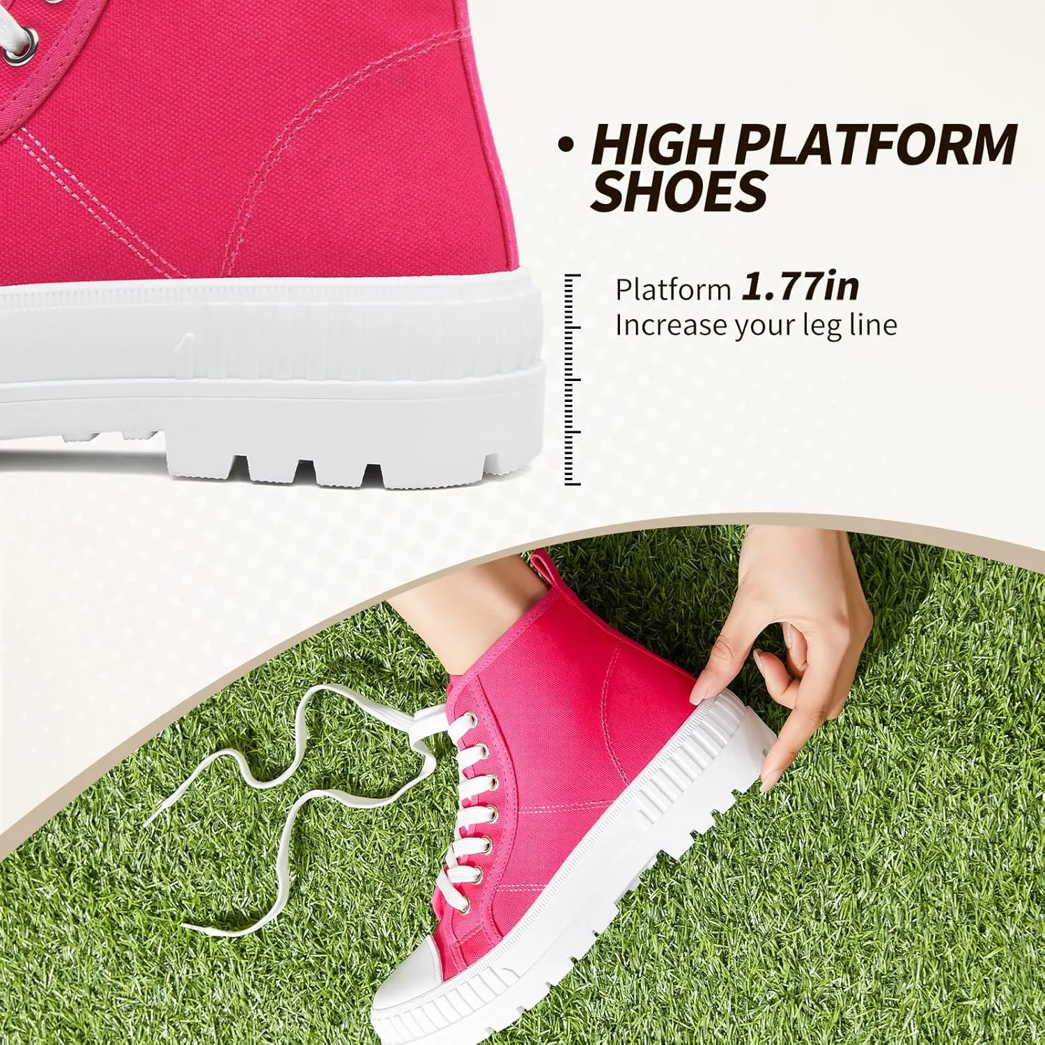 Rominz Women's White Platform Sneakers Fashion High Top Canvas Shoes for Women Black Lace-Up Canvas Sneakers Casual Platform Tennis Shoes
