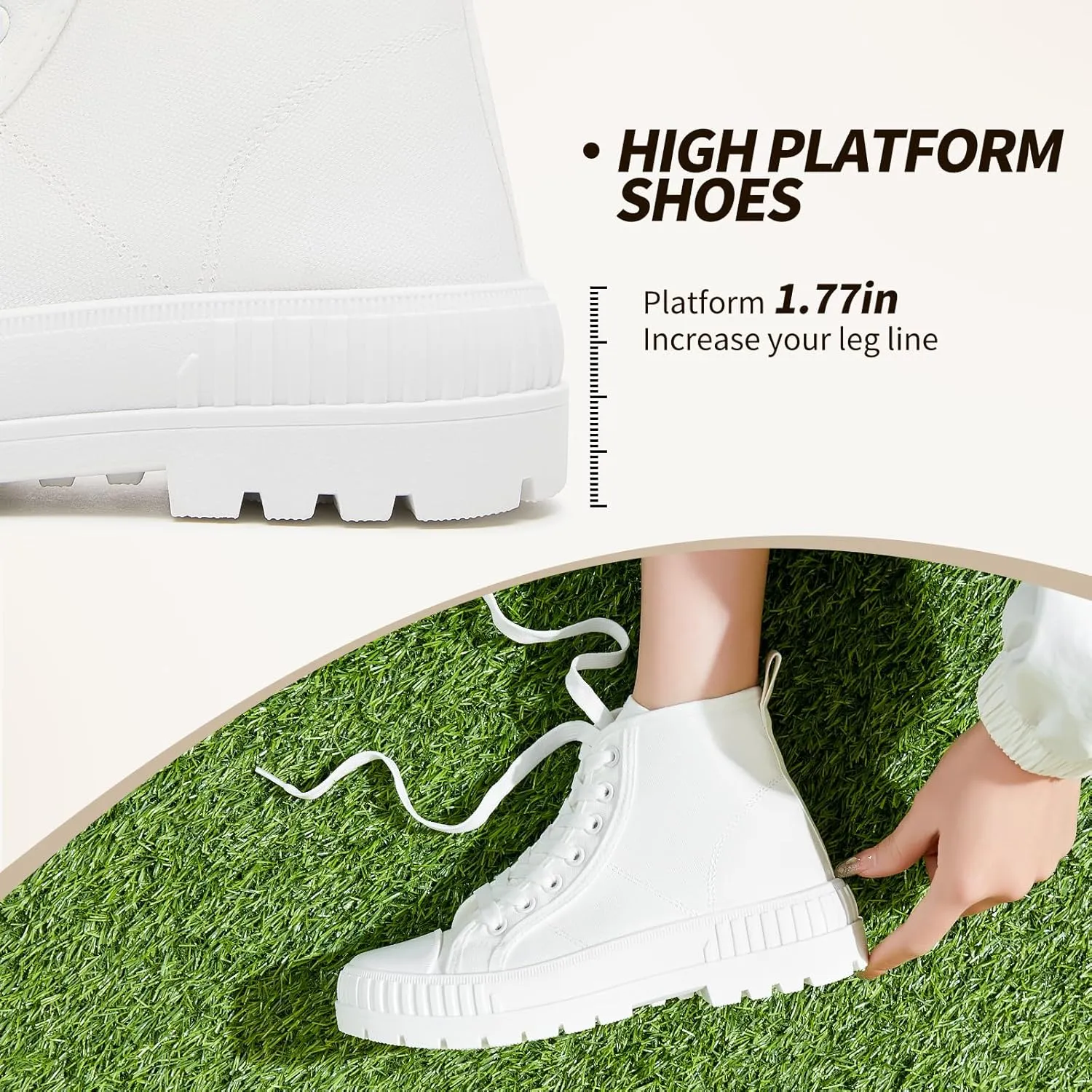 Rominz Women's White Platform Sneakers Fashion High Top Canvas Shoes for Women Black Lace-Up Canvas Sneakers Casual Platform Tennis Shoes