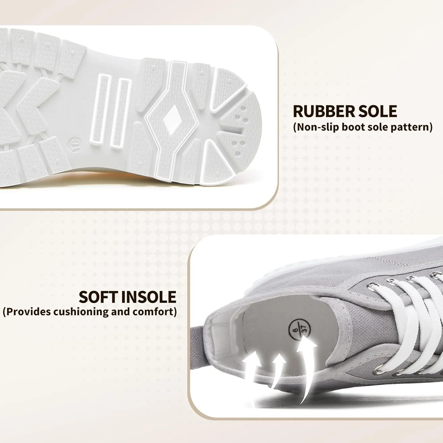 Rominz Women's White Platform Sneakers Fashion High Top Canvas Shoes for Women Black Lace-Up Canvas Sneakers Casual Platform Tennis Shoes