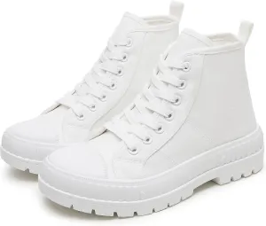 Rominz Women's White Platform Sneakers Fashion High Top Canvas Shoes for Women Black Lace-Up Canvas Sneakers Casual Platform Tennis Shoes