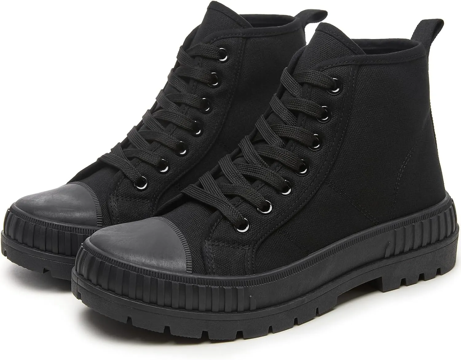 Rominz Women's White Platform Sneakers Fashion High Top Canvas Shoes for Women Black Lace-Up Canvas Sneakers Casual Platform Tennis Shoes