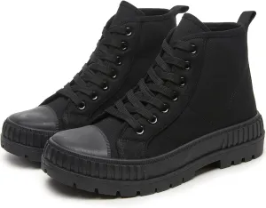 Rominz Women's White Platform Sneakers Fashion High Top Canvas Shoes for Women Black Lace-Up Canvas Sneakers Casual Platform Tennis Shoes