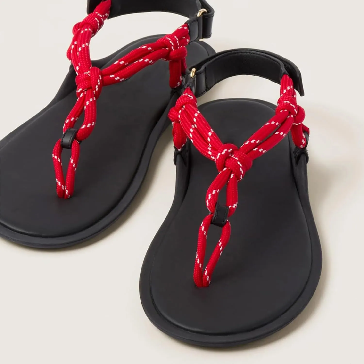 Rope Flip Flop Sandals for Women Thong Sandals Adjustable T Straps Comfortable Soft Flat Sandals