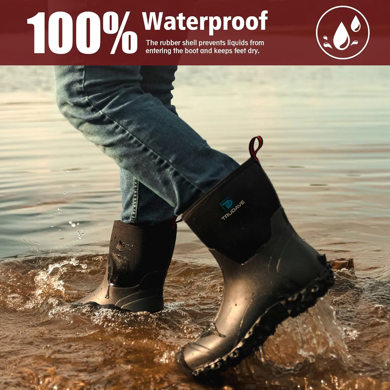 Rubber Boots for Men, 6mm Neoprene Insulated Mud Boots with Steel Shank, Men's Mid Calf Waterproof Rain Boots,Anti-Slip Rubber Work Boots for Farming Gardening Fishing,Size 7-13