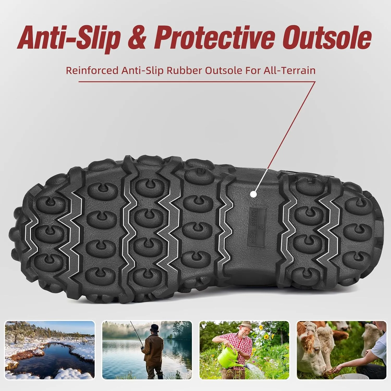 Rubber Boots for Men, 6mm Neoprene Insulated Mud Boots with Steel Shank, Men's Mid Calf Waterproof Rain Boots,Anti-Slip Rubber Work Boots for Farming Gardening Fishing,Size 7-13