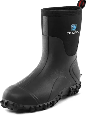 Rubber Boots for Men, 6mm Neoprene Insulated Mud Boots with Steel Shank, Men's Mid Calf Waterproof Rain Boots,Anti-Slip Rubber Work Boots for Farming Gardening Fishing,Size 7-13