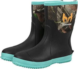 Rubber Boots for Women, 5mm Neoprene Insulated Waterproof Rain Boots with Steel Shank, Mid Calf Hunting Shoes for Faming Gardening Mud Work (Size 5-11)