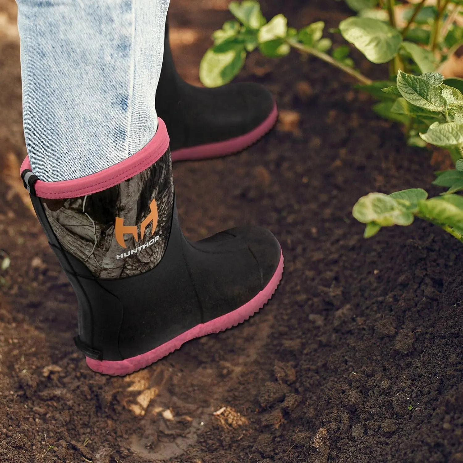 Rubber Boots for Women, 5mm Neoprene Insulated Waterproof Rain Boots with Steel Shank, Mid Calf Hunting Shoes for Faming Gardening Mud Work (Size 5-11)