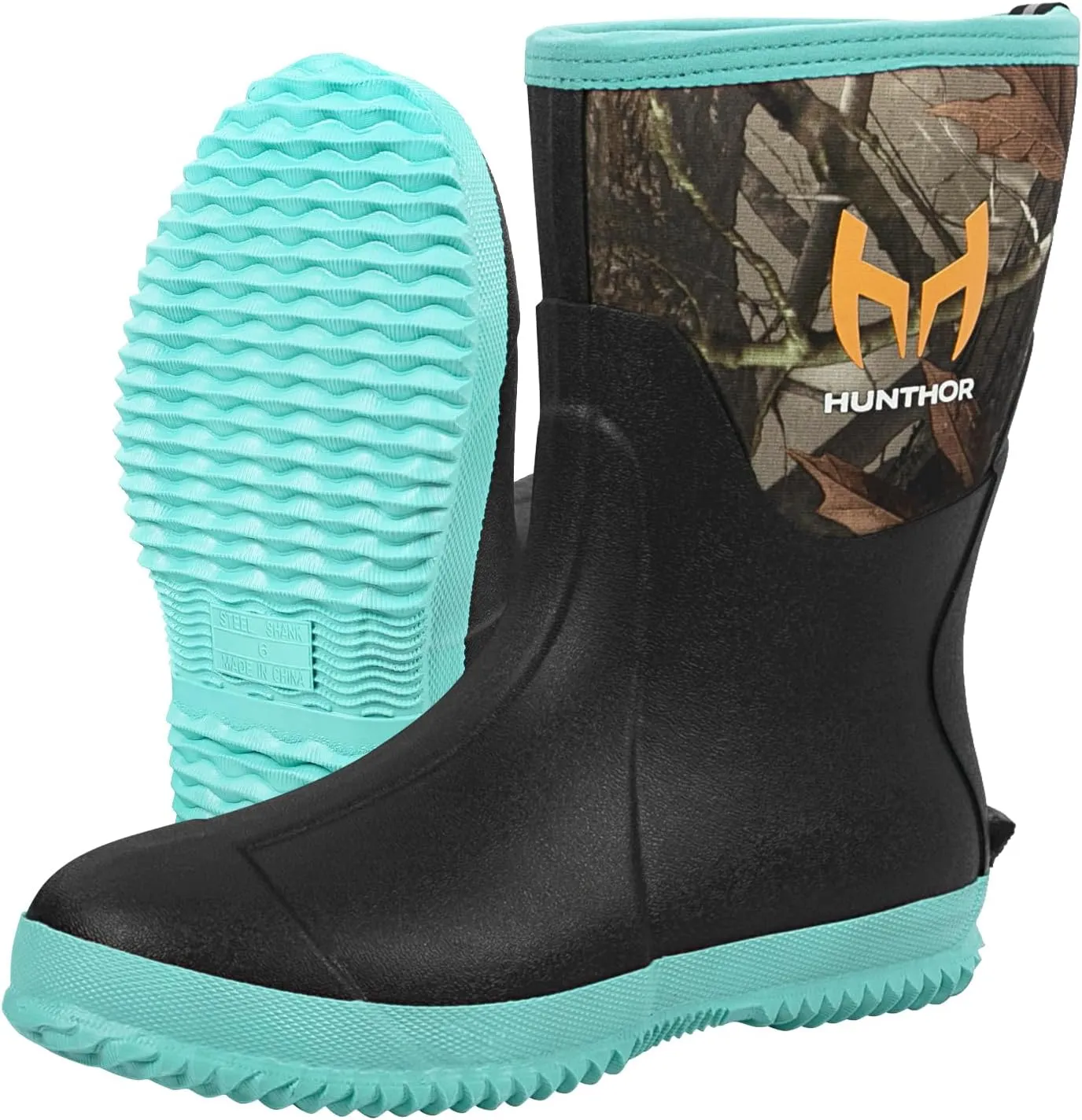 Rubber Boots for Women, 5mm Neoprene Insulated Waterproof Rain Boots with Steel Shank, Mid Calf Hunting Shoes for Faming Gardening Mud Work (Size 5-11)