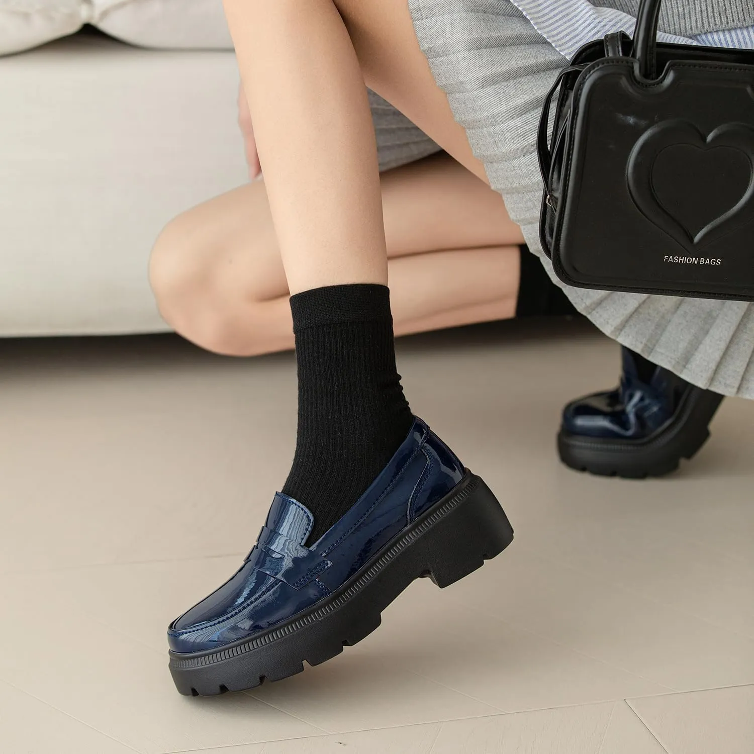 Ruiatoo Platform Loafers for Women - Slip On Chunky Penny Loafers for Dressy, Business, Casual Comfort Work Shoes