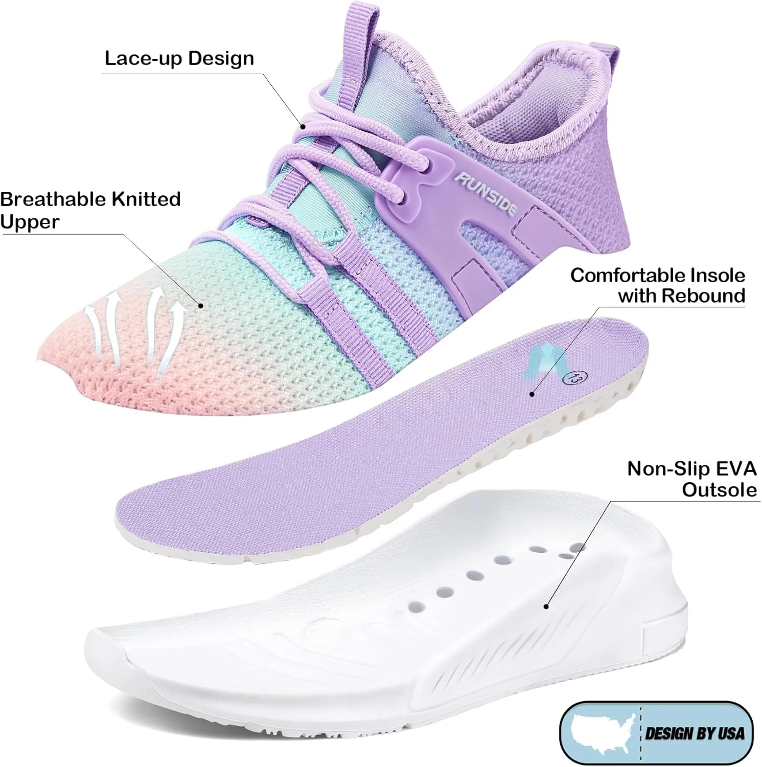 RUNSIDE Girls Tennis Shoes Lightweight Sports Kids Sneakers Lace-up for Running/Walking, Toddler/Little Kid/Big Kid