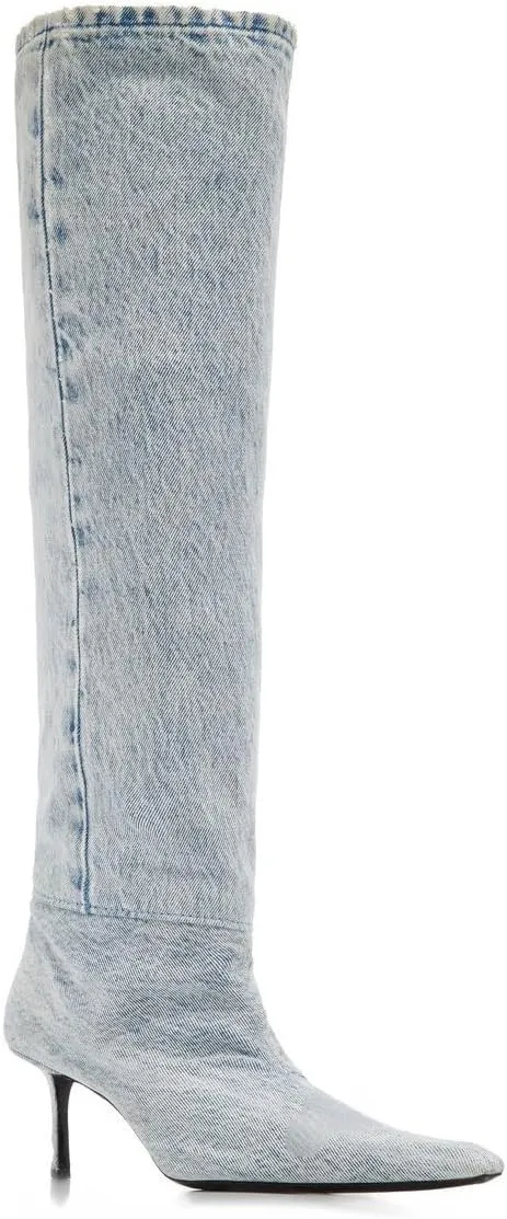 Saint Leia Women's Knee High Boots Pointed Toe Denim 2.76Inch Stiletto Heel Boots