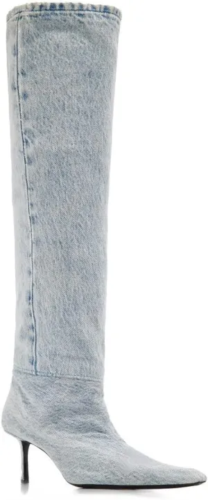 Saint Leia Women's Knee High Boots Pointed Toe Denim 2.76Inch Stiletto Heel Boots