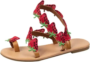 Sandals Women Summer Strawberry Decoration Flock Slip On Casual Open Toe Flat Soft Bottom Womens Sandals Strap
