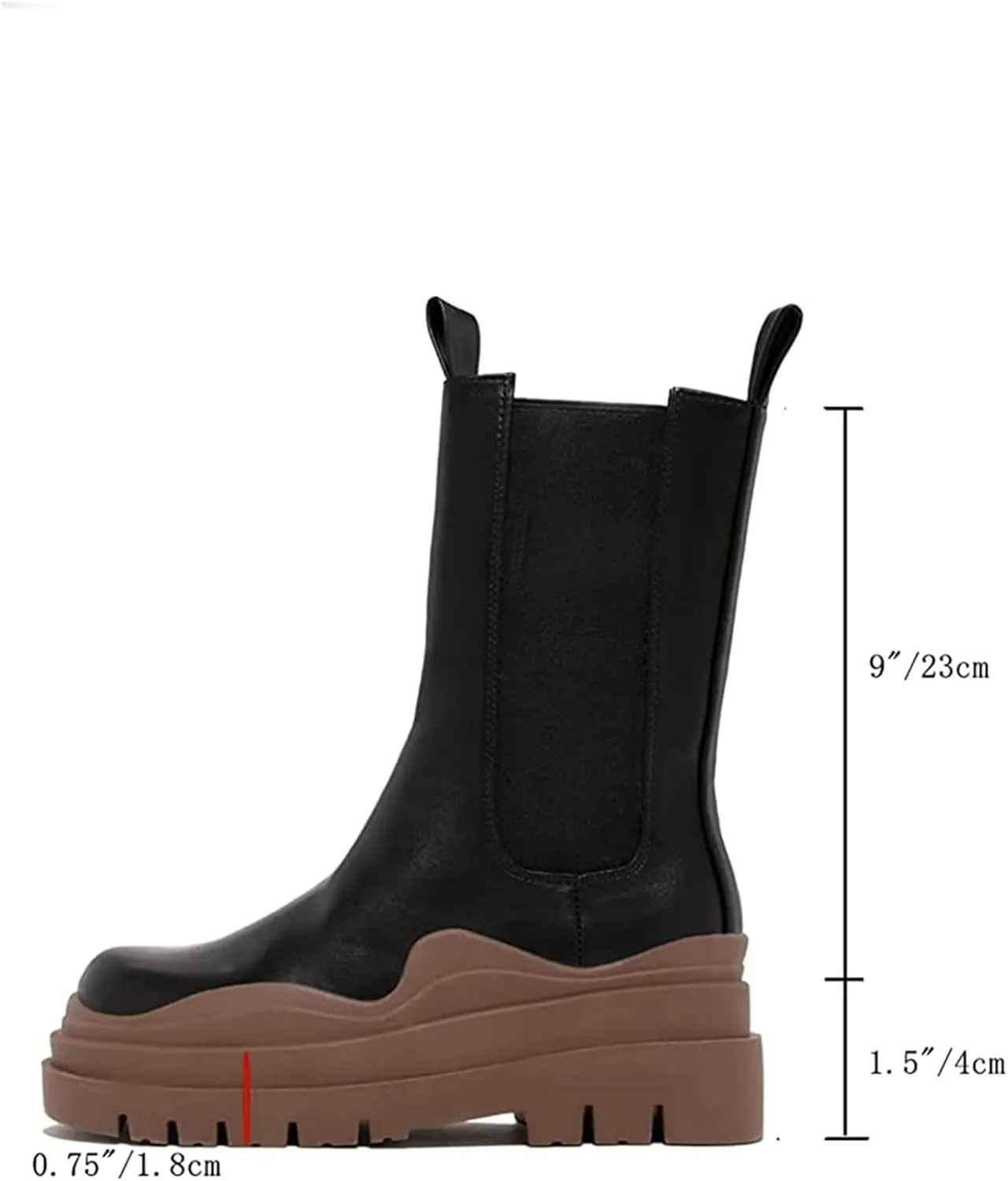 SANIOOOI Women Platform Chelsea Bootie,Fashion Mid Calf Boots Chunky Double Heel Round Toe Slip on Thick Sole