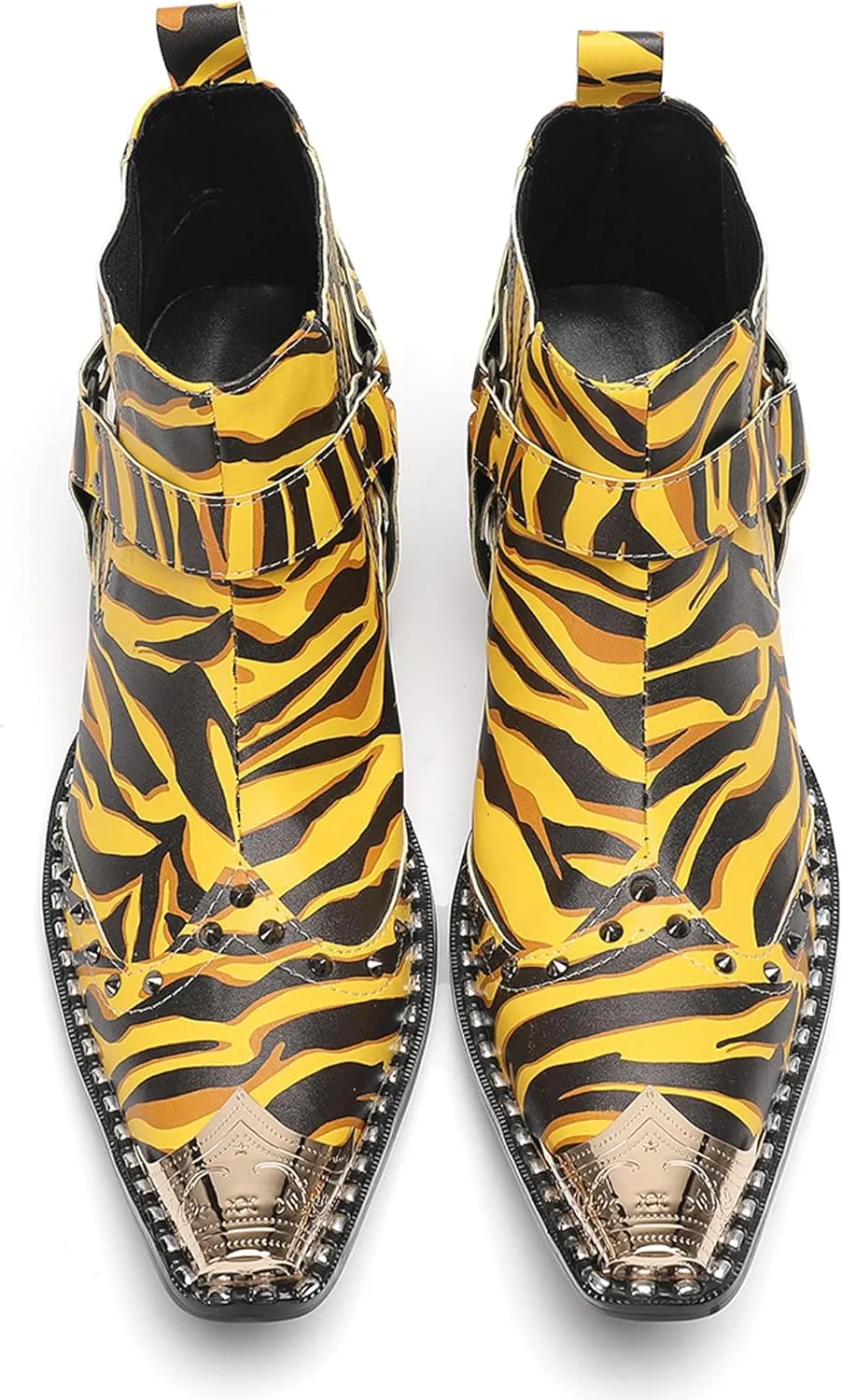 Santimon Chelsea Boots White Dress for Men Prom Casual Genuine Leather Pull Up Belt Buckle Metal Tip Ankle Boots Mens Fashion Tuxedo Wedding Ballroom Party Disco Western Cowboy Boots for Men