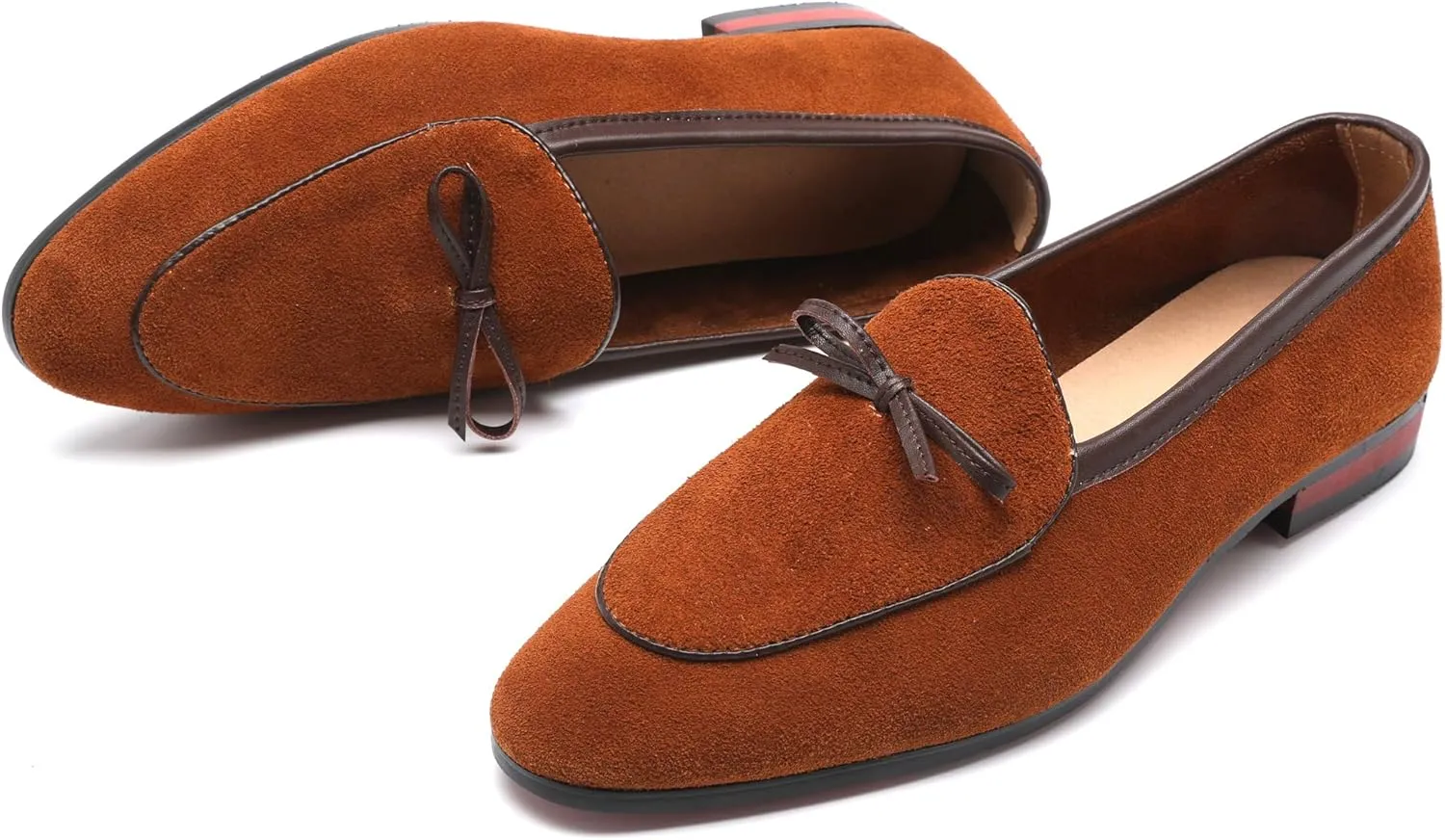 Santimon Mens Dress Shoes Smoking Slippers Casual Bow Slip-on Suede Flats Penny-Loafers Black Brown Tan