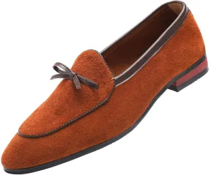 Santimon Mens Dress Shoes Smoking Slippers Casual Bow Slip-on Suede Flats Penny-Loafers Black Brown Tan