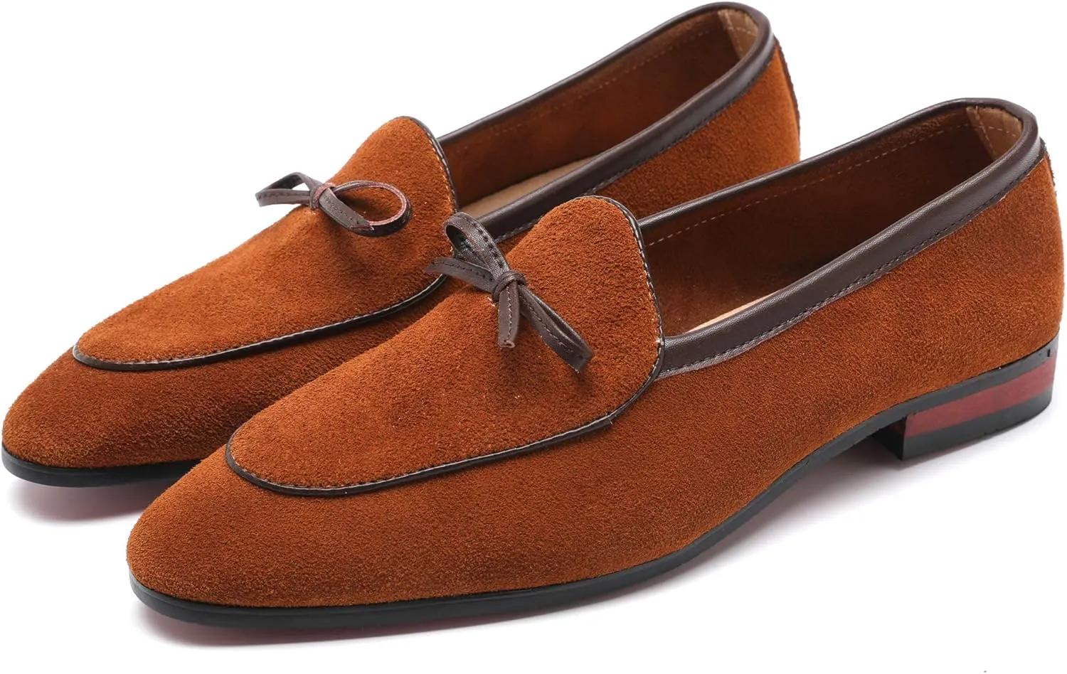 Santimon Mens Dress Shoes Smoking Slippers Casual Bow Slip-on Suede Flats Penny-Loafers Black Brown Tan