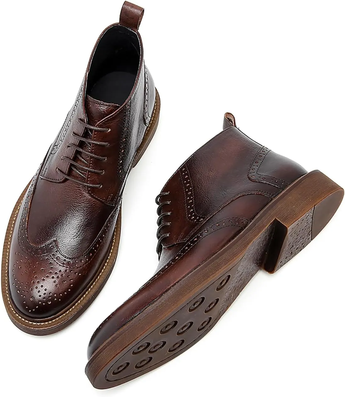 Santimon Men's Fashion Genuine Leather Brogues Oxford Boots Dress Formal Ankle Chelsea Boot