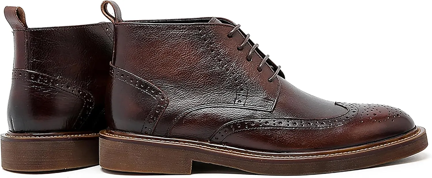 Santimon Men's Fashion Genuine Leather Brogues Oxford Boots Dress Formal Ankle Chelsea Boot