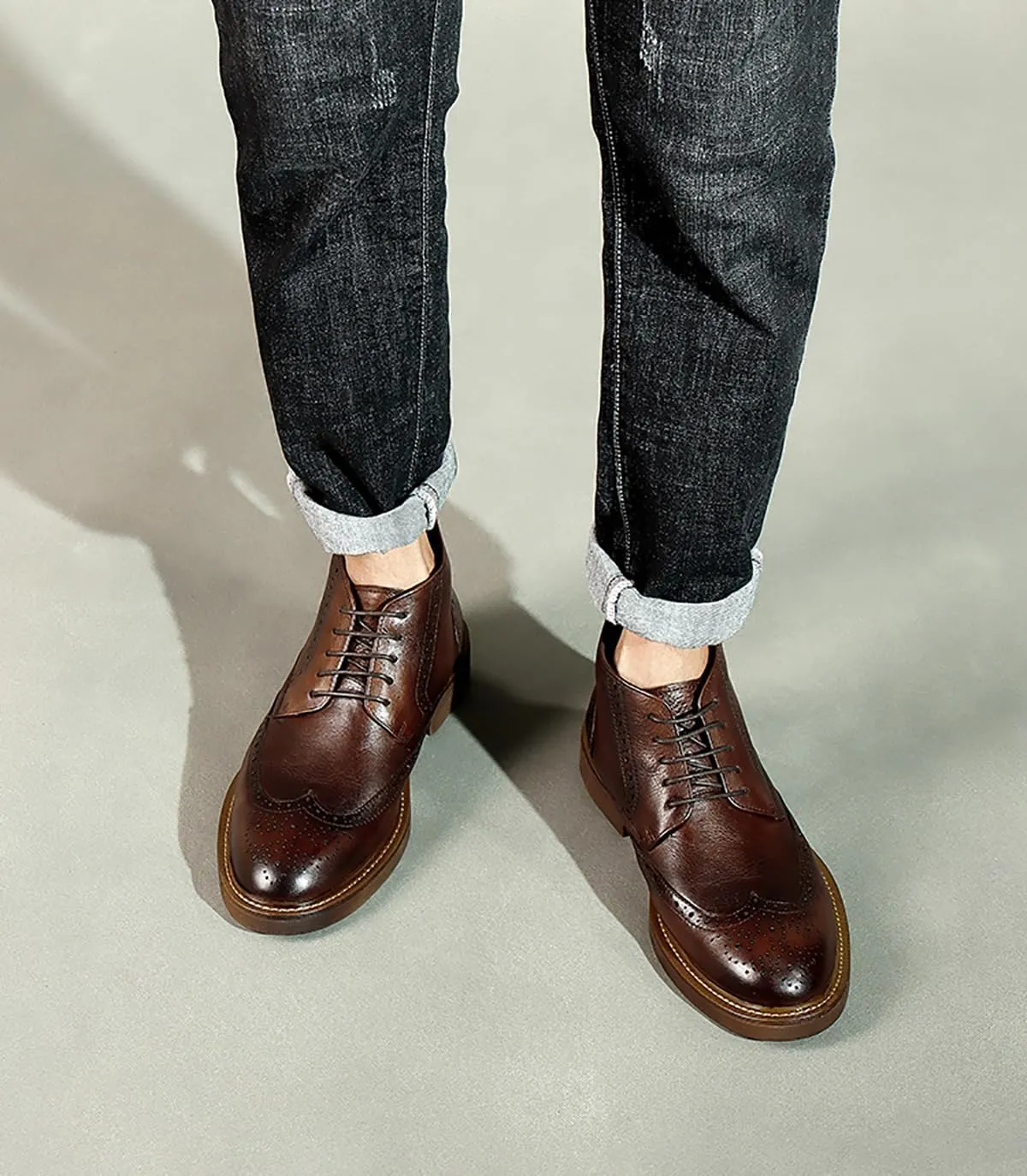Santimon Men's Fashion Genuine Leather Brogues Oxford Boots Dress Formal Ankle Chelsea Boot