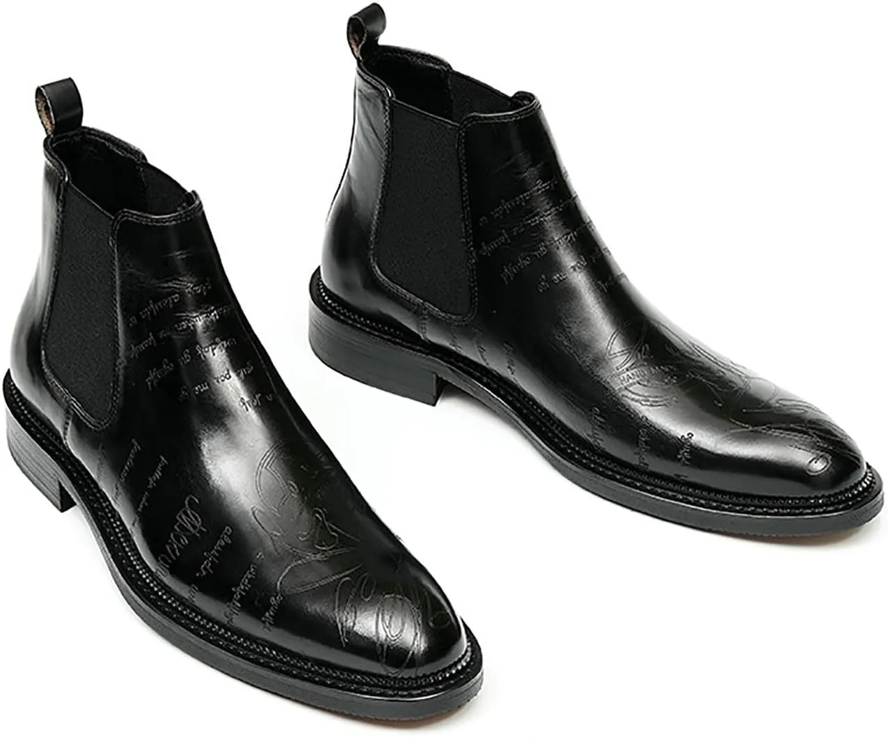 Santimon Men's Genuine Leather Pionted Toe Chelsea Boots Dress Formal Winter Warm Cotton Ankle Brogues Boots