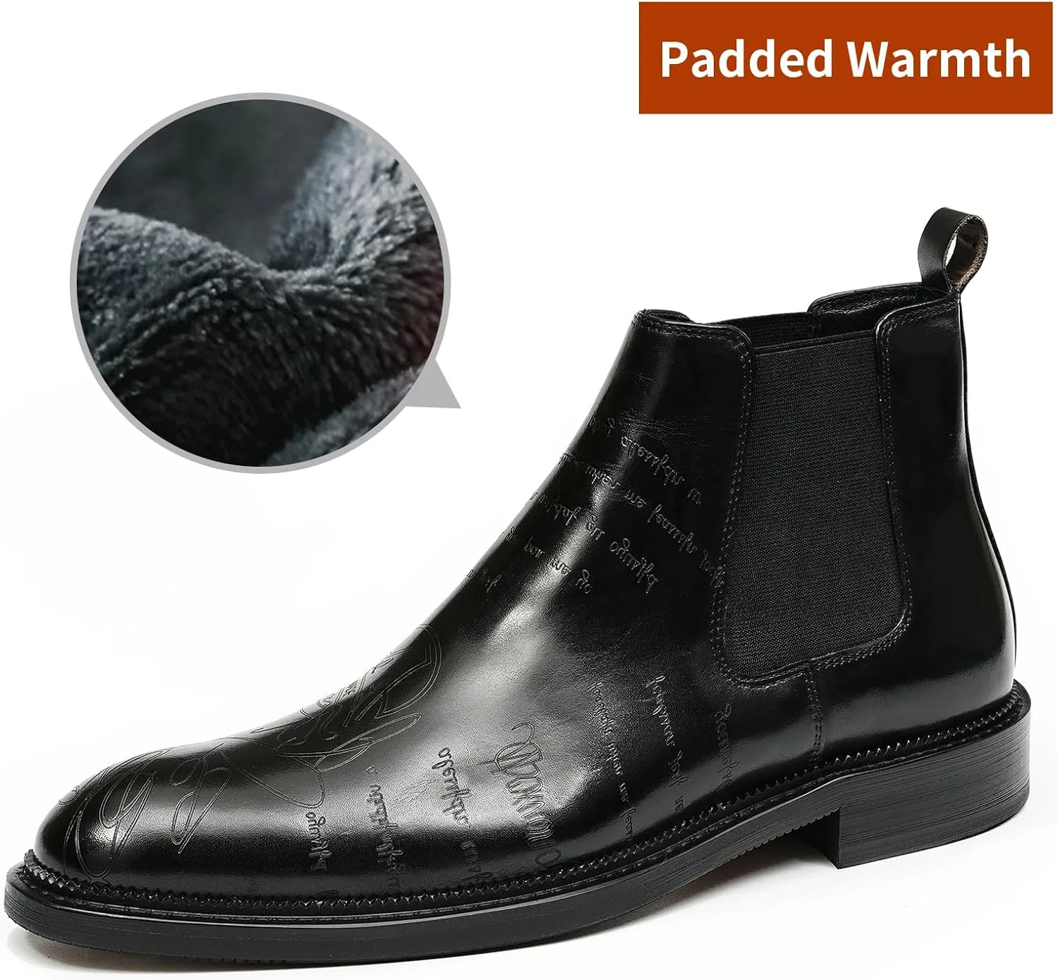 Santimon Men's Genuine Leather Pionted Toe Chelsea Boots Dress Formal Winter Warm Cotton Ankle Brogues Boots