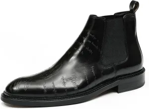 Santimon Men's Genuine Leather Pionted Toe Chelsea Boots Dress Formal Winter Warm Cotton Ankle Brogues Boots