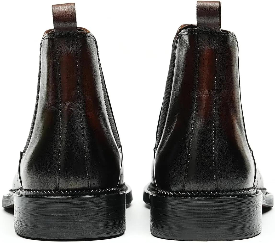 Santimon Men's Genuine Leather Pionted Toe Chelsea Boots Dress Formal Winter Warm Cotton Ankle Brogues Boots