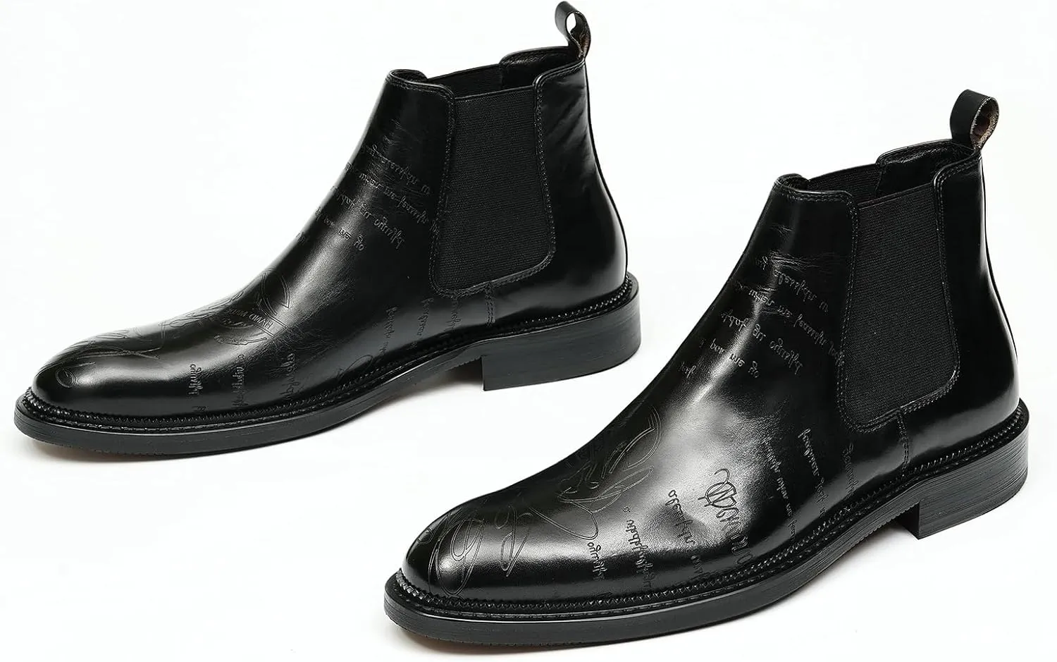 Santimon Men's Genuine Leather Pionted Toe Chelsea Boots Dress Formal Winter Warm Cotton Ankle Brogues Boots