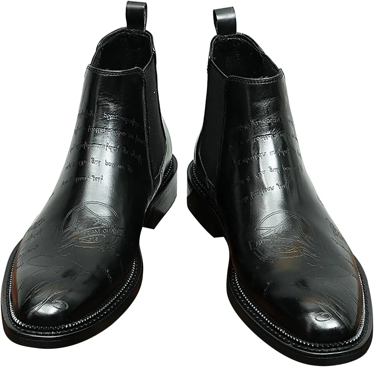 Santimon Men's Genuine Leather Pionted Toe Chelsea Boots Dress Formal Winter Warm Cotton Ankle Brogues Boots
