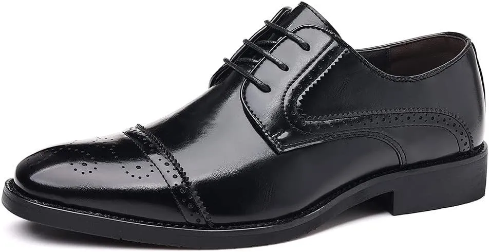 Santimon Men's Oxford Shoes Semi-Brogue Formal Leather Wingtip Dress Derby for Men