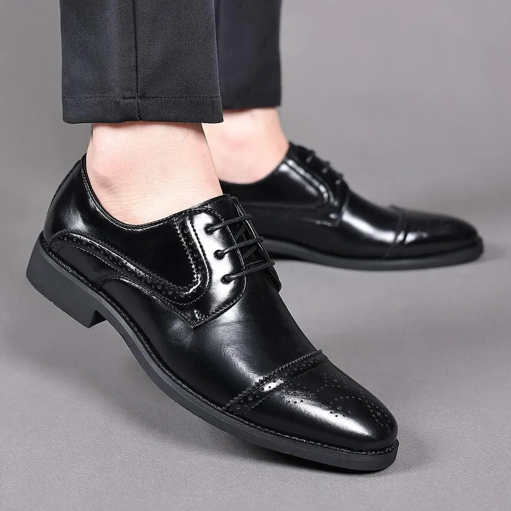 Santimon Men's Oxford Shoes Semi-Brogue Formal Leather Wingtip Dress Derby for Men