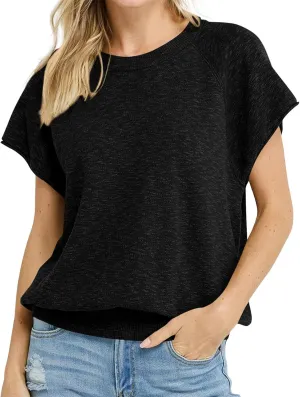 Saodimallsu Womens Short Sleeve Crewneck Sweater Summer Tops Casual Loose Knit Lightweight Basic Pullover Shirts