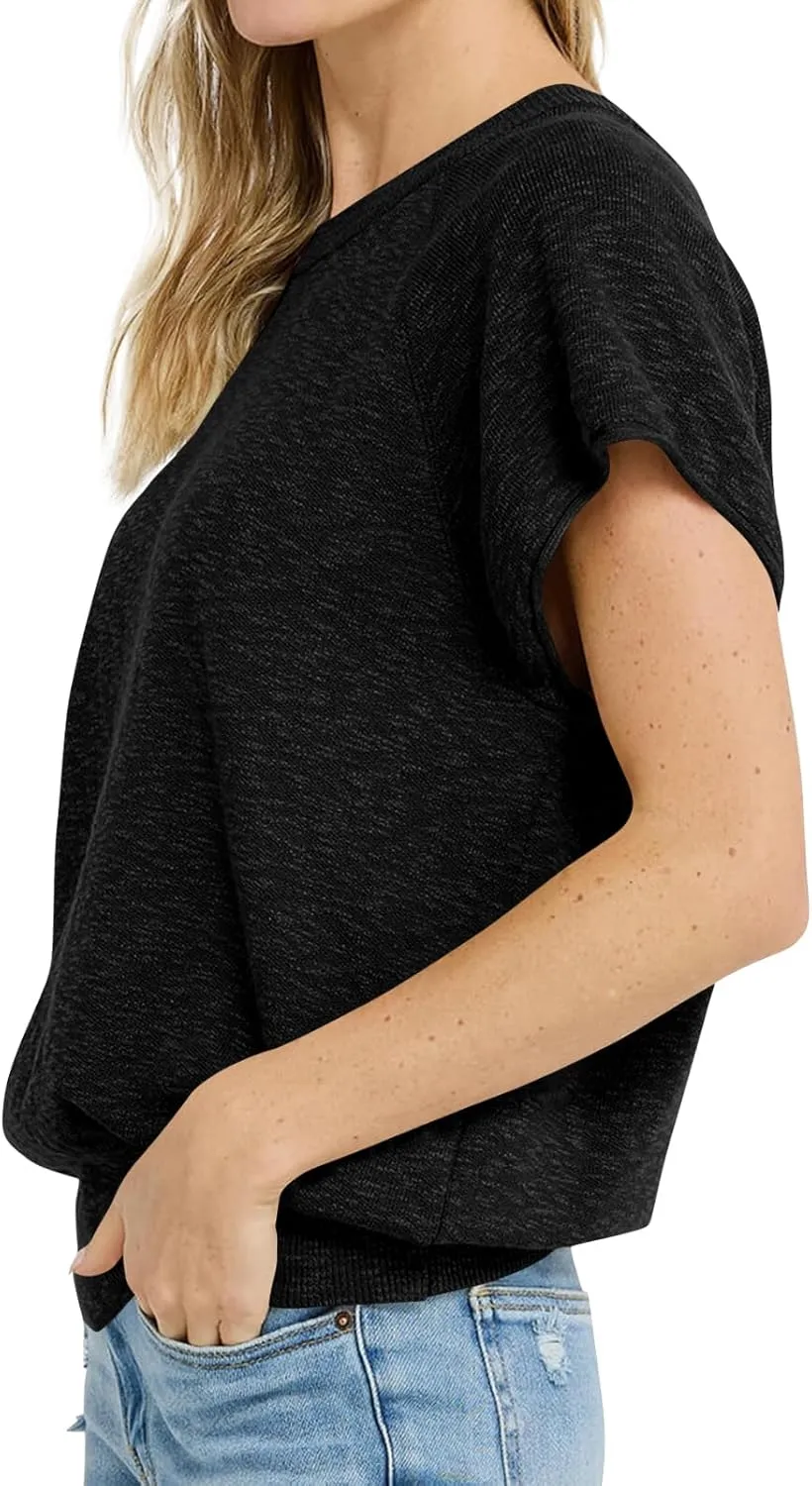 Saodimallsu Womens Short Sleeve Crewneck Sweater Summer Tops Casual Loose Knit Lightweight Basic Pullover Shirts