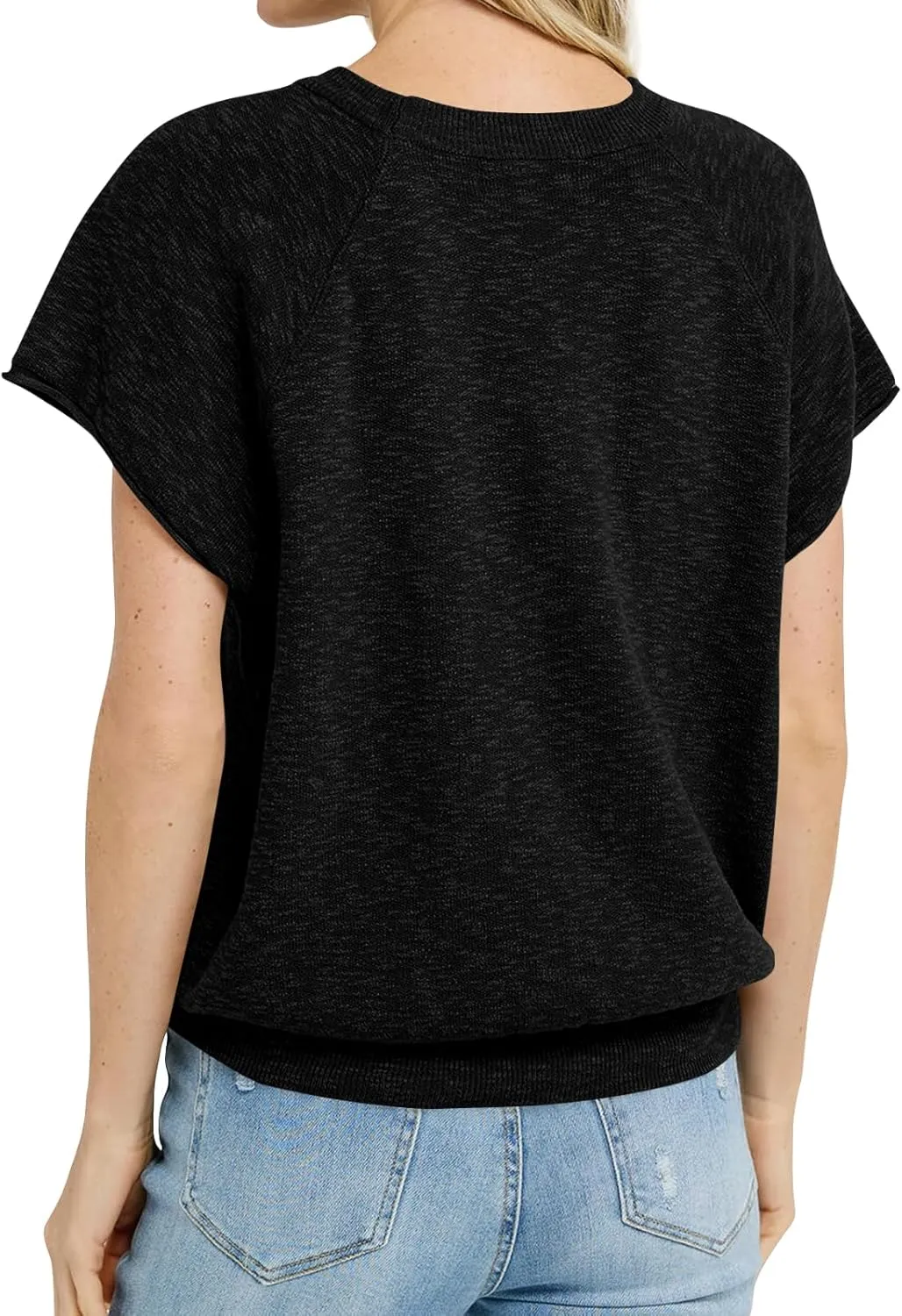 Saodimallsu Womens Short Sleeve Crewneck Sweater Summer Tops Casual Loose Knit Lightweight Basic Pullover Shirts