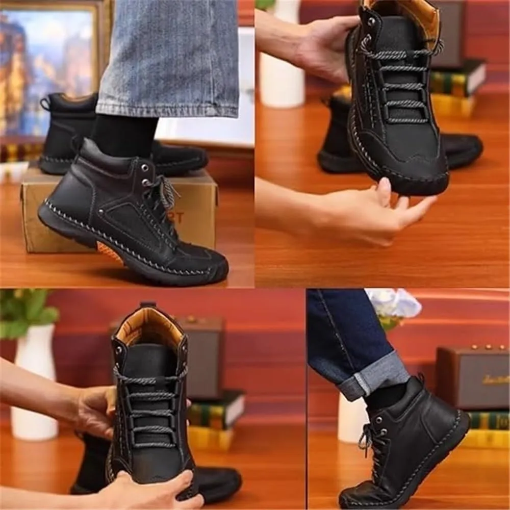 Sawbehind Men's Comfortable Handmade Leather Boots,2025 New Waterproof Comfortable Outdoor Boots with Arch Support,Spacious Toe Box, Lightweight Casual