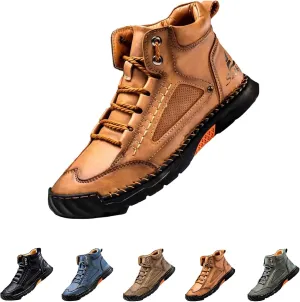 Sawbehind Men's Comfortable Handmade Leather Boots,2025 New Waterproof Comfortable Outdoor Boots with Arch Support,Spacious Toe Box, Lightweight Casual
