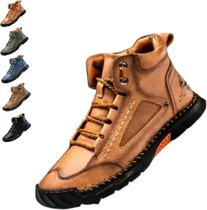 Sawbehind Men's Comfortable Handmade Leather Boots,Arch Support,Spacious Toe Box Outdoor Leather Shoes