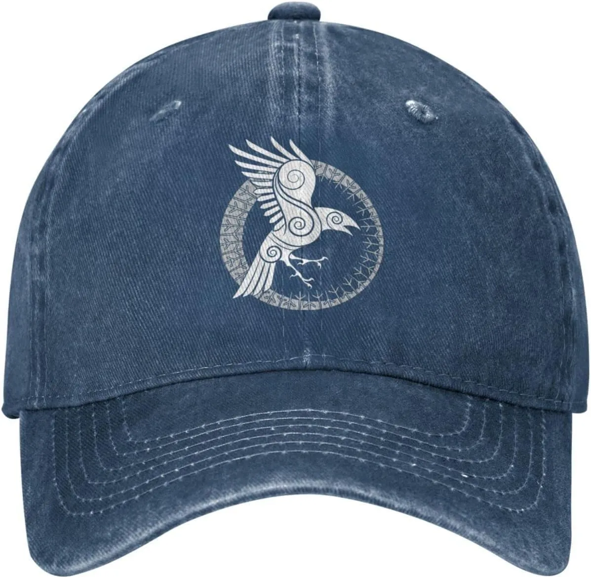 Scandinavian Pirate Odin's Raven Celtic Style Vintage Washed Denim Baseball Cap Adjustable Dad Hats Gift for Men Women