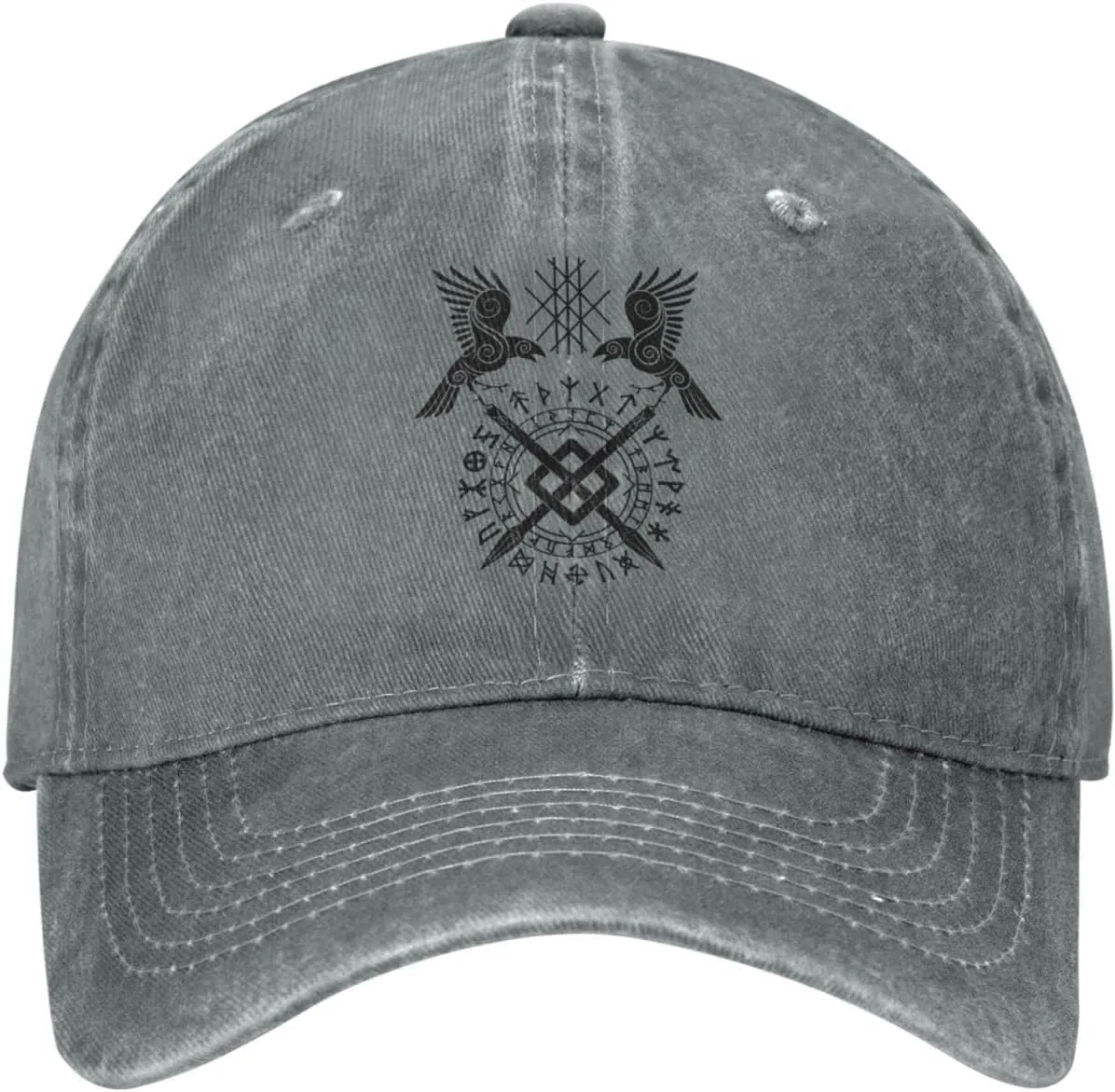 Scandinavian Pirate Odin's Raven Celtic Style Vintage Washed Denim Baseball Cap Adjustable Dad Hats Gift for Men Women