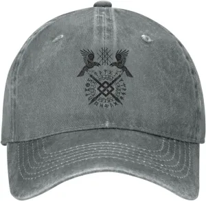 Scandinavian Pirate Odin's Raven Celtic Style Vintage Washed Denim Baseball Cap Adjustable Dad Hats Gift for Men Women