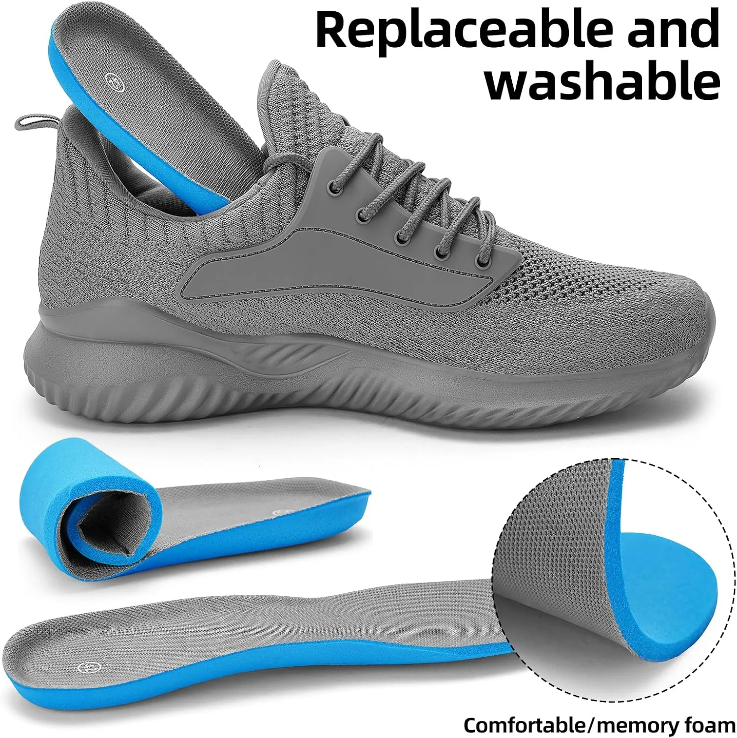 SDolphin Walking Shoes for Mens Sneakers - Slip on Athletic Running Tennis Shoes Comfortable Memory Foam Workout Gym Jogging Indoor Outdoor Lightweight Breathable Casual Sneakers