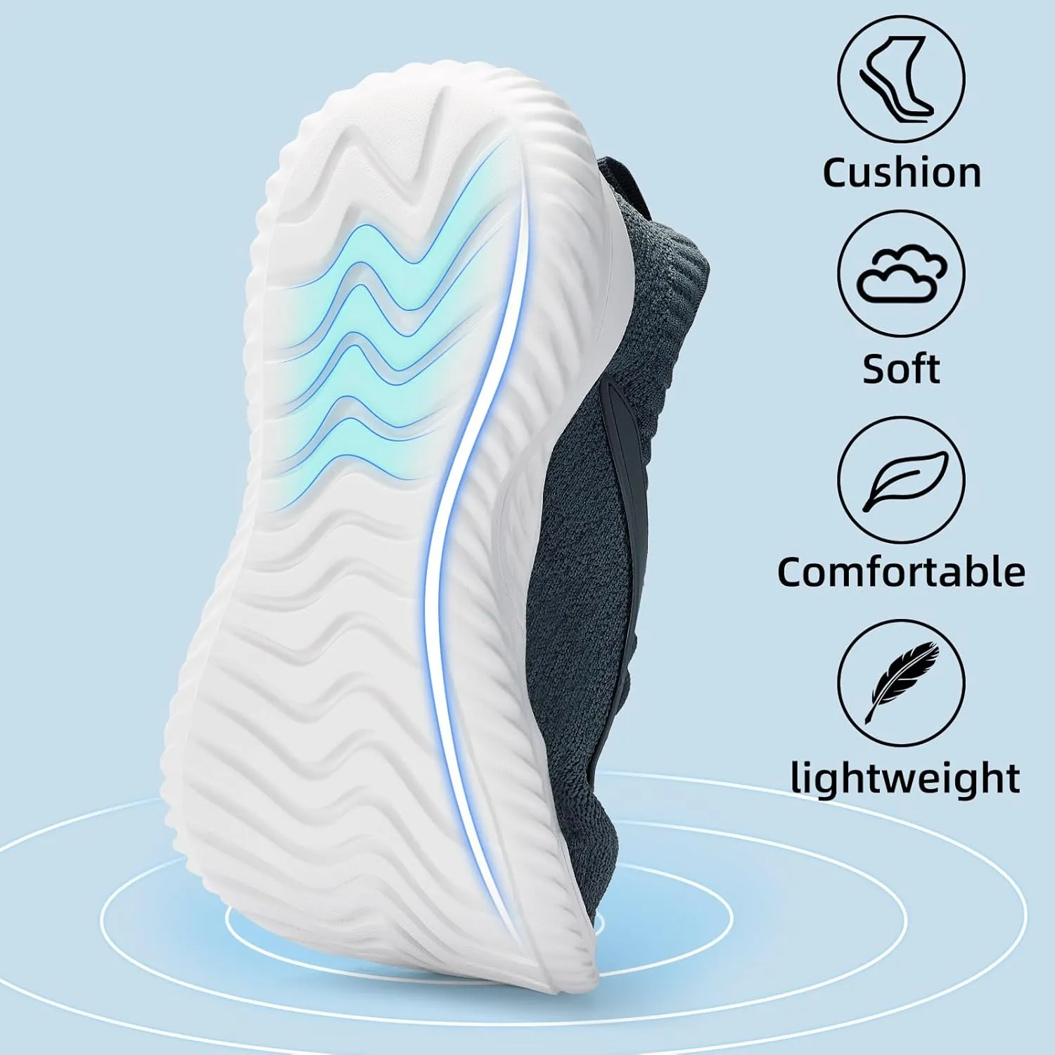 SDolphin Walking Shoes for Mens Sneakers - Slip on Athletic Running Tennis Shoes Comfortable Memory Foam Workout Gym Jogging Indoor Outdoor Lightweight Breathable Casual Sneakers